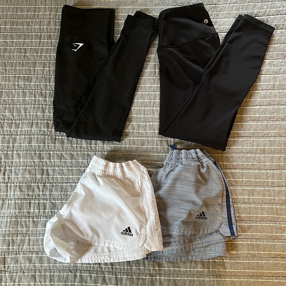 Gymshark leggings, leggings and Adidas shorts